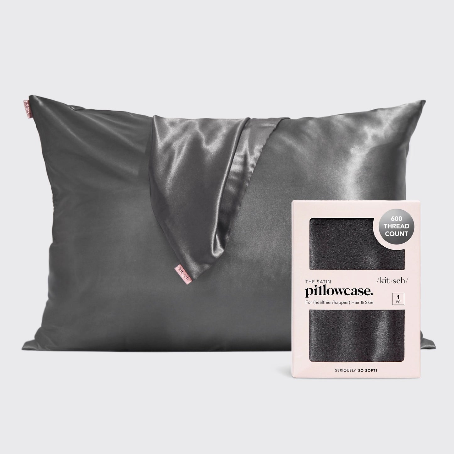 Standard/Queen Size Satin Pillowcase- Charcoal
