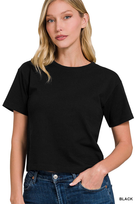 Cropped Cotton Crew Neck Tee