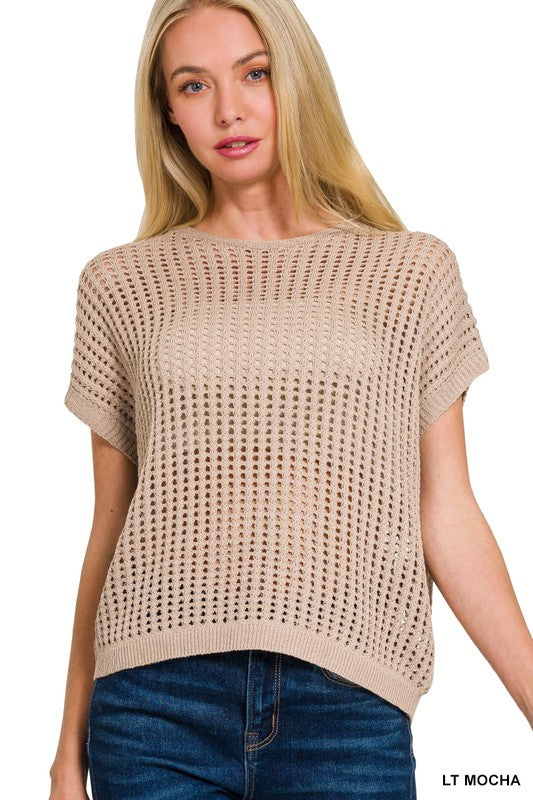 Crochet Knit Sheer Sweater