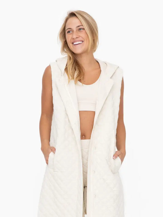 Longline Quilted Ivory Vest