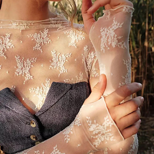 White Floral Lace Mesh Top