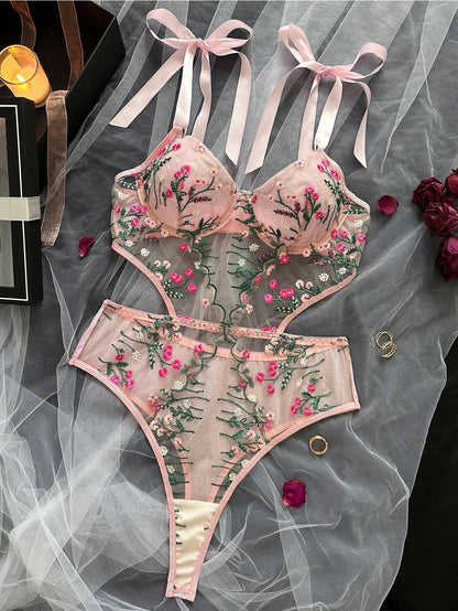 Floral Bow-Strap Teddy