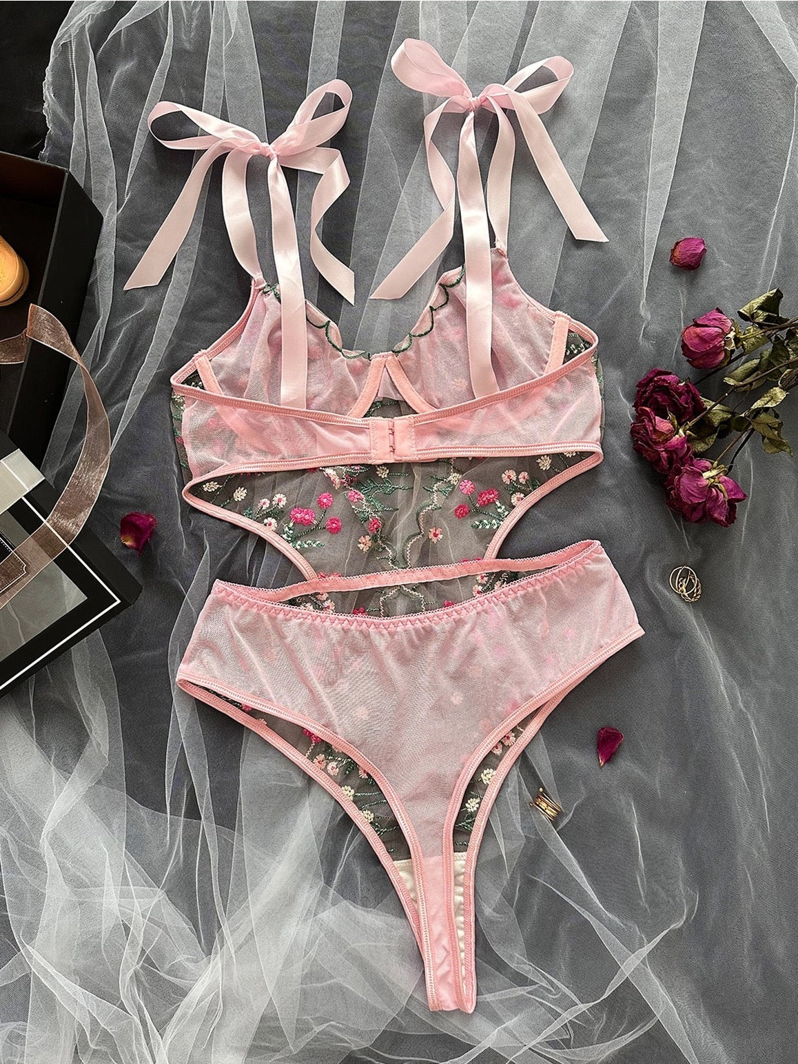 Floral Bow-Strap Teddy