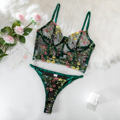 Emerald Floral Lingerie Set