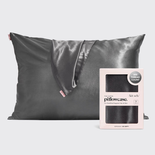 Standard/Queen Size Satin Pillowcase- Charcoal